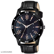King Bracelt and Luxury Black lather Designer Watch Combo King Bracelet Designer Lather Strap Stylish Sport Look Boys watch for men Analog Watch - For Men"