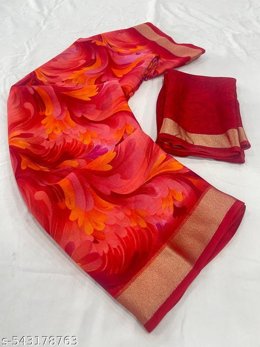 Dori Sarees Red Georgette Saree sari For Woman With Blouse Piece