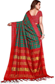 New Cotton Silk Fabric Checks Saree For Women