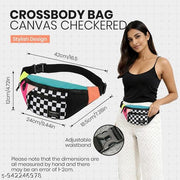 Colorblock Checkerboard Waist Bag for Men Nylon Crossbody Chest Bag with Adjustable Strap for Travel and Daily Use