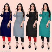 Solid Pack of 4 Casual Ethnic Plain A-Line American Crepe Fabric Light Weight Kurtis For Daily Use in Low Price