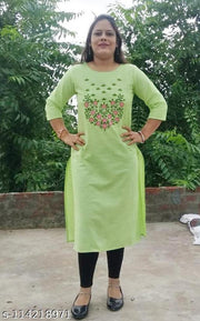 Women Pure Cotton Straight Kurti ! Pink Cotton Kurti ! Plus Size Kurti ! Kurti For Girls ! Long Kurti ! Emboridery Kurti! Causal Wear Kurti