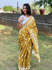 JAIPURI, BAGRU HAND BLOCK PRINT PURE SOFT COTTON MULMUL SAREE WITH BLOUSE PIECE