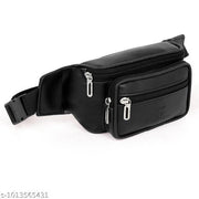 S Plus Black Waist Bag for Men & Women | PU Leather Kamar Pouch | 4 Zipper Pockets | Adjustable Belt Bag | Travel, Running, Hiking & Daily Use