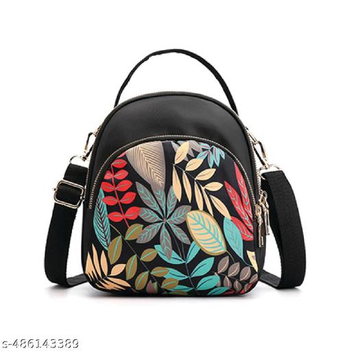 SYGA Women's Mini Backpack - Multi-Purpose Shoulder Bag with Leaves Pattern (Black)