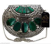 BEAUTY THINK Metal Clutch green & sliver party wear look