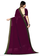 Rovilo Fashion Women's Georgette Hot-Fix Daimod Fil Woven Party Wedding Saree Red Color