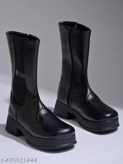 Shoetopia Smart Casual Black Boots For Women & Girls
