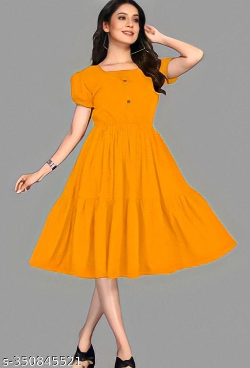 Women's "Rayon" Fashionable Flared "Stylish Kurti"  (Yellow)