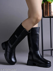 Shoetopia Smart Casual Black Boots For Women & Girls