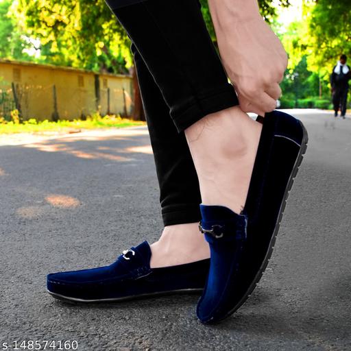 LEE GREEM Men's Blue Velvet Slip On Comfortable and Stylish Loafers