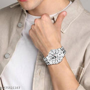 Day & Date Function Watch With Stainless Steel Chain Analog Watch - For Men