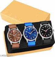 Pack of 3 combo Multi Color Wrist Watch Analog Watch - For Men Slim Dial New Designers Analog Rubbers Strap Watch For Boy And Men Watch