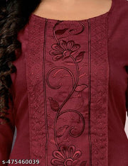 Women's Embroidered Plus Size Maroon Kurta