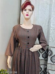 Orange Woolen Frock Kurti for Winter | Women Checkered Wool Anarkali Kurta