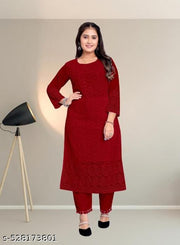 Women Georgatte Chikankari Straight Kurta