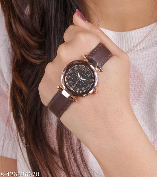 Number Dial Leather Belt Analog Wrist Watch for Women and Girls