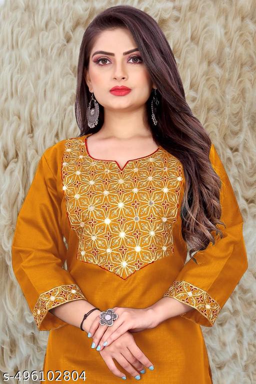 women Heavy Embroidery Real Mirror Work Cotton Kurti