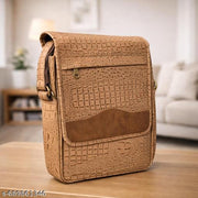 Pranjals House Men’s Tan Crocodile Texture Sling Bag | Premium PU Leather Crossbody Messenger Bag for Men | Stylish Office & Travel Shoulder Bag (13x10 Inch)