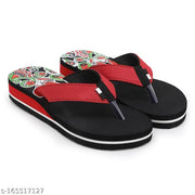 Skytrap Red Flower Printed Heel EVA Slippers / Flip Flop for Women & Girls