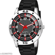 Yolako Red lita Dial Silver Cash Black Pu Bump Belt Boy and Men Watch