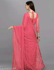 Pink net brasso saree with beads/stone & blouse
