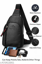 MOUNTER Vegan Leather Water Resistant Chest Bag for Men & Women | Chest Sling & Running Bag | Lightweight Crossbody Travel Fanny Pack for Gym, Jogging, Cycling & Daily Use (Black)