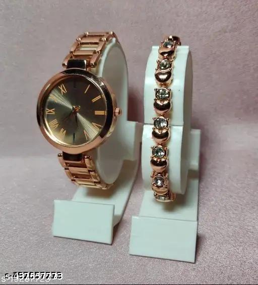 New Women Rosegold Metal Analog Watch With Breaclet Combo girls watches bracelet combo