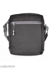 Stylish Side Bag Crossbody shoulder Sling medium size 6 pocket Polyester bag for Regular use ( Black )