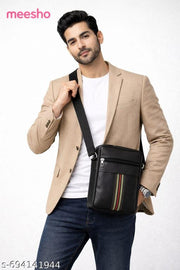 Black Men PU Leather Crossbody Sling Bag | Stylish Office & Casual Shoulder Bag for Men | Brown Messenger Side Bag