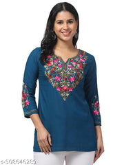 Timorous Fashion  Women Embroidered, Embellished Viscose Rayon Straight Kurtis For Women's And Girl's