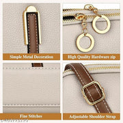 cream Adjustable Sling - Premium PU Leather with Dual Zipper Compartments