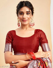 Glowing Paithani Silk Saree With Ethnic Blouse Piece