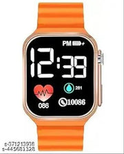 Black Ultra Led Square Dial Digital Watch Light Pink Siliconne Strap Boys & Grils (Orange)