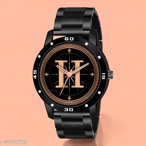 Talgo Analog Round Black Dial ALPHABET H Design Stylish Black Silicone Strap Classic Design Fancy Wrist Watch for Men and Boys, Pack of 1 - ALP-H-AVO-BLK-CDBLK