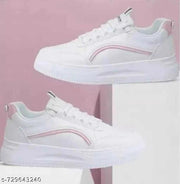 Stylish White Pink Casual Sneakers Shoes For Women And Girls