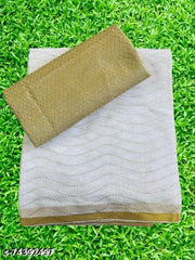 Marble Chiffon White Lace border saree with blouse