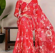 Trendy Pearl Lace Floral Saree | Lightweight Georgette Fabric!!New Floral Georgette Saree with Moti Lace | Elegant Look!!Elegant Georgette Saree with Pearl Lace & Floral Print!!Designer Floral Georgette Saree | Moti Lace Work | With Blouse