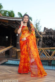 ORGANZA MUTTY COLOUR SAREE  IN FANCY DISION