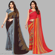 Combo of Printed, Daily Wear, Georgette Sarees with blouse piece(Pack of 2)