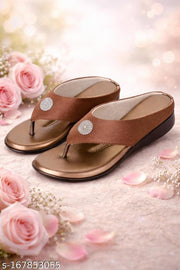 Women Copper Comfort Wedge Slippers with Stylish Stone Work | Daily Wear & Party Use