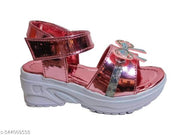 Girls Pink Party Wear Sandals with Bow Design | Stylish Synthetic Velcro Sandals for Kids