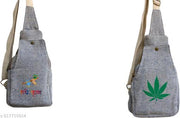 Grey Cotton Canvas Sling Bag with Radha Krishna & Green Leaf Print | Stylish Crossbody Shoulder Bag for Women & Girls | Adjustable Strap Casual Travel College Office Everyday Bag