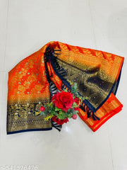 Balaton Silk Banarasi Saree with rich zari weaving, elegant texture, and attached unstitched blouse. Perfect for festive and wedding occasions.