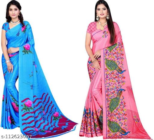 LEELAVATI Crepe Printed Daily / Party & Festive Wear Combo of 2 Stylist Fashionable Saree With Blouse pieces ( Light Blue , Pink )