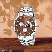 Letest Trendy Luxe Brown  Dial Analog Watch , Sleek Metal Band, and Sub-Dials Watch For Men's & Kids