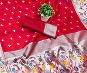 Glowing Paithani Silk Saree With Ethnic Blouse Piece