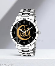Krolexe Analog Allah Chand Isalmic Design Round Dial Latest Fashion Attractive Stainless Steel Silver Strap Stylish Wrist Watch for Muslim Men and Boys, Pack of 1 - IW006-NUM-AVO-SIL-STL