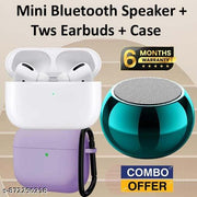 Buetooth Speaker, 3 Watt mini Bluetooth Speaker, Mega Bass Portable Speaker, Best Quality Speaker, Bluetooth Speaker 3D with Loud Stereo Sound and Long Playtime wth Wireless buds + Purple Case - Combo