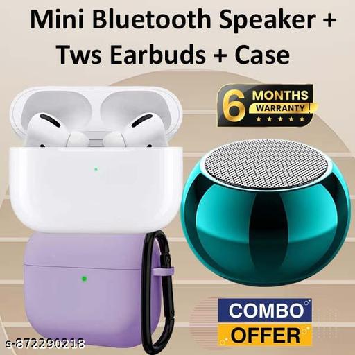 Buetooth Speaker, 3 Watt mini Bluetooth Speaker, Mega Bass Portable Speaker, Best Quality Speaker, Bluetooth Speaker 3D with Loud Stereo Sound and Long Playtime wth Wireless buds + Purple Case - Combo